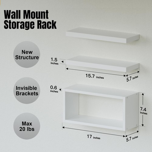 White Floating Shelves Set of 3 Modern Bathroom Shelves Wall Mounted Shelves ... - Picture 3 of 7