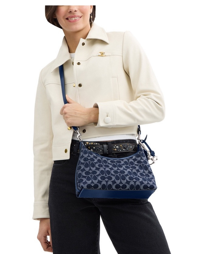 ❤️ Coach Juliet Silver/Deep Blue Small Shoulder Bag 25 in ❤️ Coach Juliet Silver/Deep Blue Small Shoulder Bag 25 in
