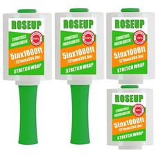 4 Pack Clear Stretch Wrap Film, 5 x 1000ft, 80 Gauge, Handle, Self Adhering