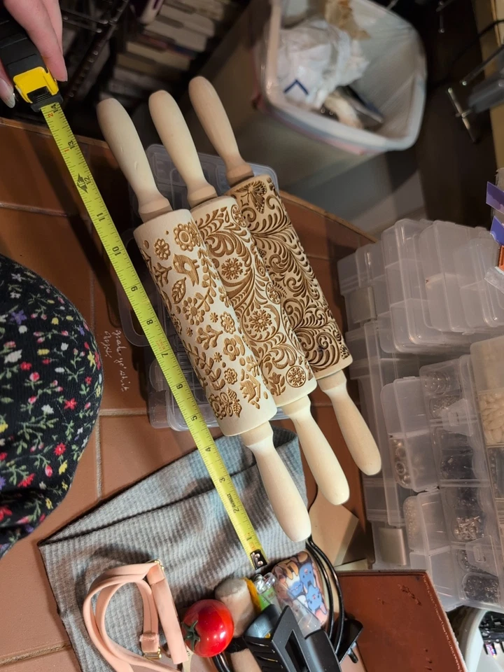 Set Of 3 Themed Wooden Carved Embossing Rolling Pins For Cookies - Image 3 of 4