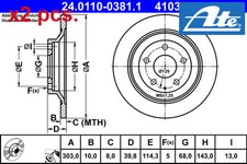 X2 PCS REAR BRAKE DISC SET LEFT AND RIGHT 24.0110-0381.1 ATE I