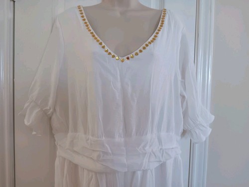 ☆NY SAMMLUNG! DAMEN WEISSES LANGES KURZARM KLEID GR XL  - Bild 2 von 4