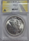 1923 P Uncirculated Peace Silver Dollar. ANACS MS63. Die Crack. A0532