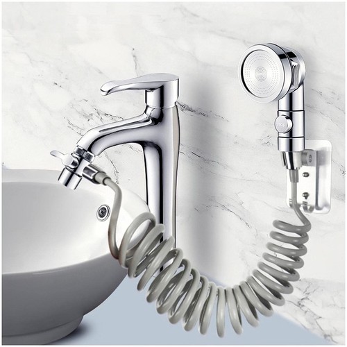 Handheld Sink Faucet Hose Sprayer Attachment Extension Shower Head 6.5 Ft Silver - Picture 9 of 12