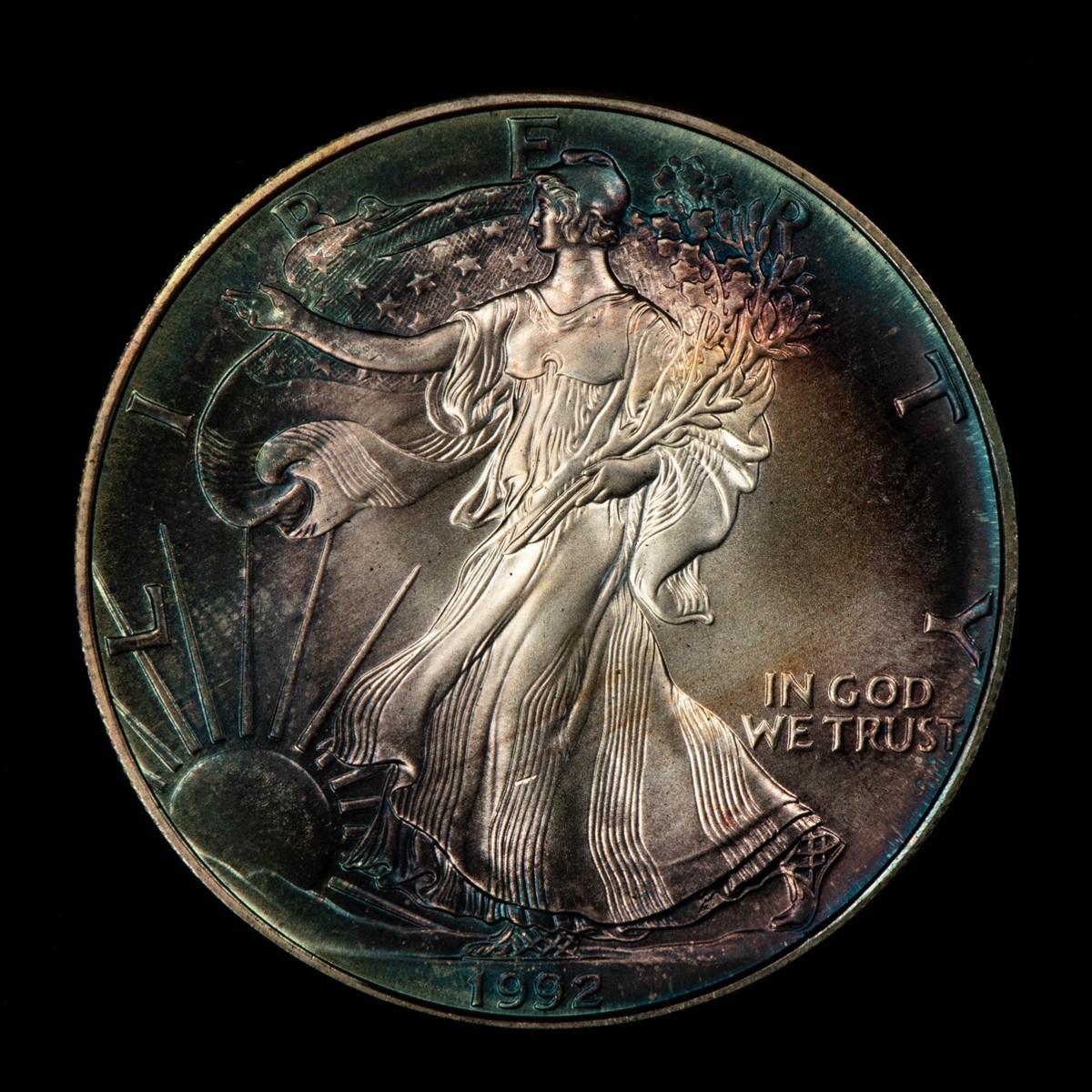 1992 1 oz Silver American Eagle - Rainbow Target Toning - BU - SKU