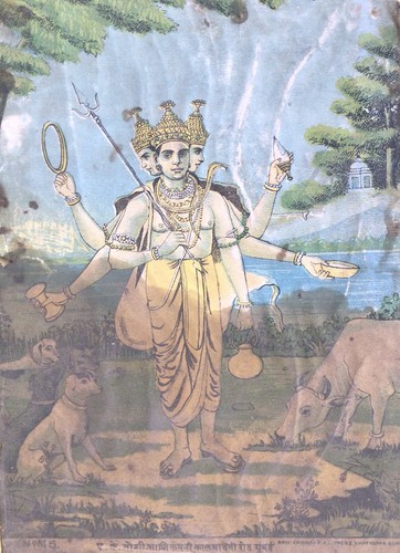 Antique  Oleograph Print  Lord Dattatreya Art Kitsch India Ravi Varma Press - Imagen 2 de 6