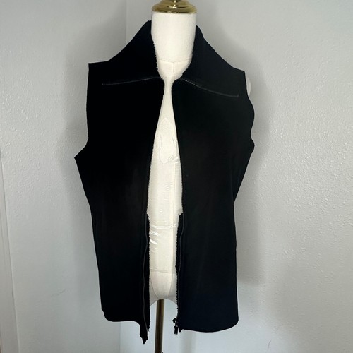 Ralph Lauren Vest Black Faux Suede Sherpa Fleece Lined Zip Womens Size Small - Picture 5 of 12