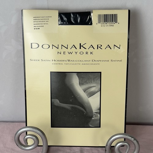 Donna Karan Strumpfwaren Midnight Navy All Sheer Satin Style 265 Größe Medium USA Y2K