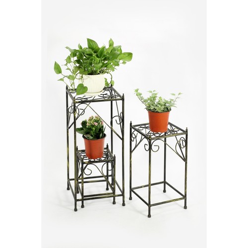 Square Cast Iron Plant Stand Set of 3 Black - Picture 4 of 4