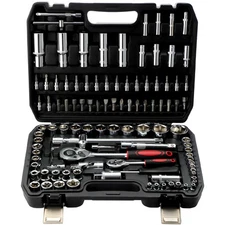 108Pcs Mechanics Tools Kit 6-Point Socket Ratchet Wrench Set / Repair Tool Case