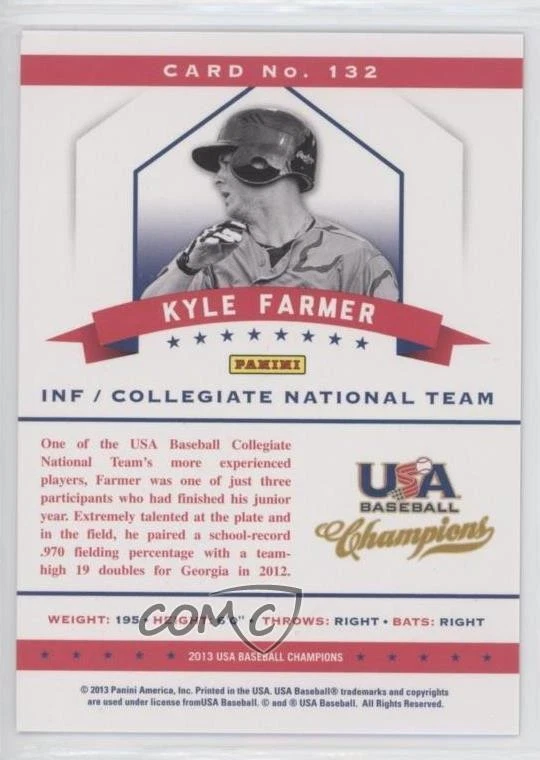 2013 USA Baseball Champions Certified National Team Mirror Red /499 Kyle Farmer - Image 2 of 2