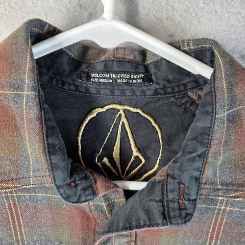 Volcom Flannel Tailored Shirt Sz M Red Grey Plaid - Picture 2 of 7