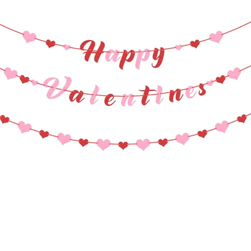 Glitter Happy Valentines Day Banner - Red Pink Heart Garland Valentines Day - Picture 3 of 8