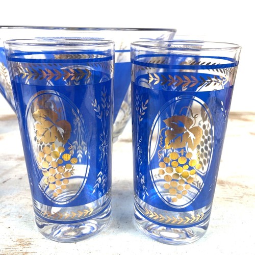 Vintage Hazel Atlas Blue & Gold Grapes 9-Piece Set: 7 Tumblers, 2 Bowls – MCM - Picture 8 of 15