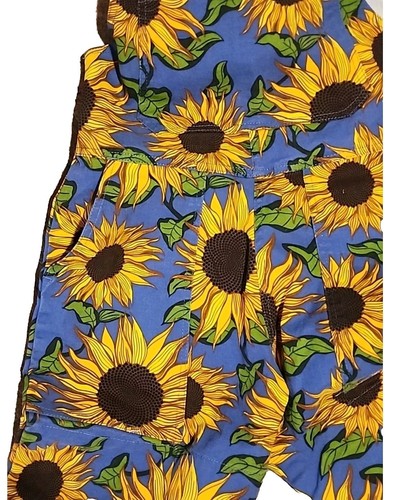 RUN AND FLY Blue Sunflowers Stretch Twill Cotton Shorts Dungarees Overalls - Picture 6 of 7
