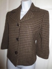 Ralph Lauren Women Brown Hound Tooth Wool Bld 3/4 Sleeve Jacket Blazer 8 Medium
