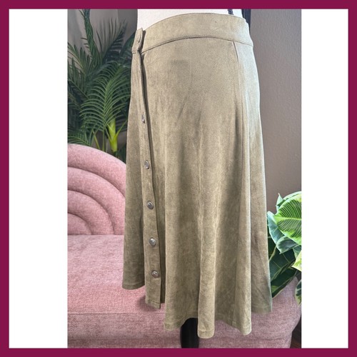 Harmony + Havoc A-Line Button Front Skirt Midi Khaki Suede Feel Size M - Picture 9 of 12