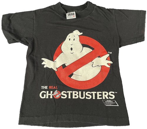 Vintage The Real Ghostbusters Shirt Youth Small Black Cartoon 80s Movie Tee USA