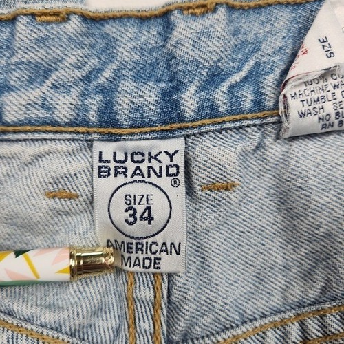 90s Lucky Brand Dungarees Jeans Mens Sz 34 Light Wash Wide Leg Y2K Vintage 1998 - Picture 6 of 12