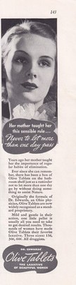 Dr Edwards Olive Tablets The Laxative of Beautiful Women 3''x10''  Print Ad 1937