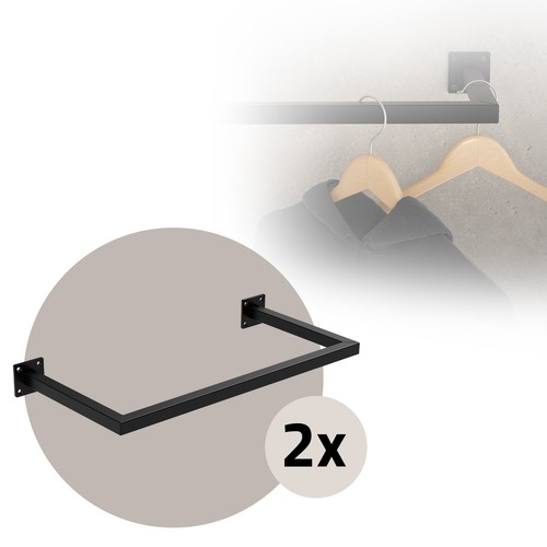 2x Perchero de pared negro para vestidor/armario barra para ropa/toallas 60x30cm - Imagen 1 de 9