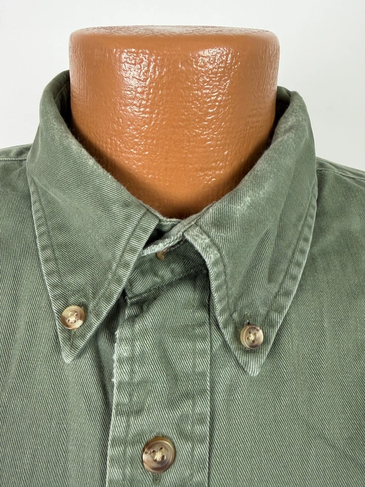 Camisa abotonada vintage años 90 para hombre XL talla grande verde oliva algodón mínimo peso medio Foto 4 de 4
