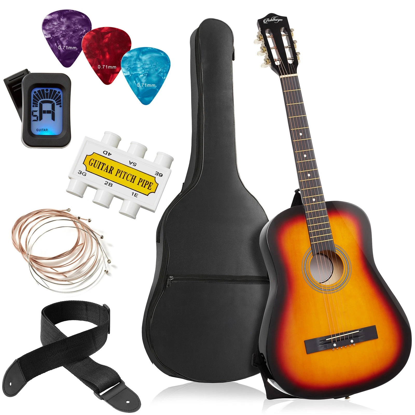 38-inch Beginner Acoustic Guitar Package - Starter Kit & Accessories- Sunburst