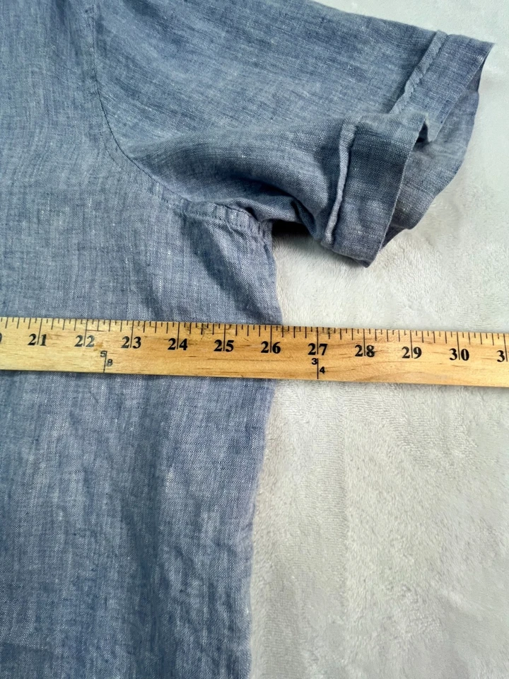 PERRY ELLIS Mens XLT Shirt Linen Light Blue Short Sleeve XL Tall - Image 4 of 4