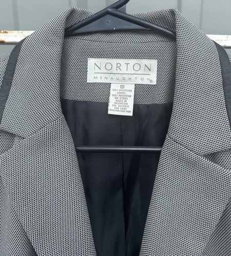 Vintage Norton Mcnaughton Black And Cream Textured Mid Length Coat Sz 10 - Picture 2 of 9