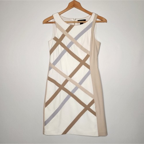 White House Black Market Striped Tan Sleeveless Dress Size 00