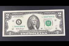 FANCY $2 DLL BILL - FIVE DIGIT ASCENDING LADDER #67890, ALSO 666, FRB L12, 2017A