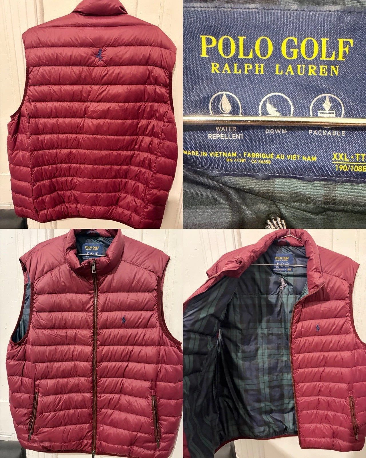 Polo Golf by Ralph Lauren Packable Down Puffer Vest Men’s XXL Red Maroon
