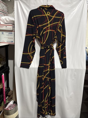 Ashro Kleid schwarz rot gold Ketten Wickeloptik Langarm Übergröße 20 W Freizeit - Bild 18 von 21