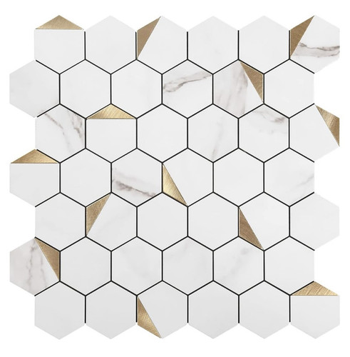 Kasaro Hexagon 6 Modern Peel & Stick Tiles Mosaic B Backsplash Hexagon Golden - Picture 3 of 9