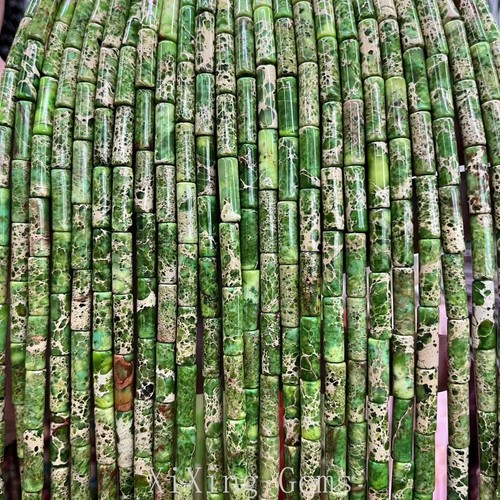 Cuentas de jaspe de sedimentos marinos naturales tubo verde manzana 4x13 mm para hacer joyas - Imagen 1 de 6