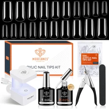 Modelones Gel Nail Kit, Square Nail Tips, 9-In-One Glue Prep Dehydrator & Portab