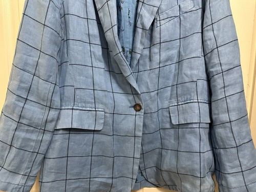 Sundance Blazer Jacket Window Pane Blue Iris Linen One Button Small - Picture 5 of 13
