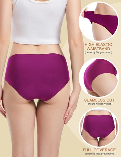 Paquete de 3 bragas sin costuras de ropa interior de período a prueba de fugas para mujeres y adolescentes - Imagen 5 de 7