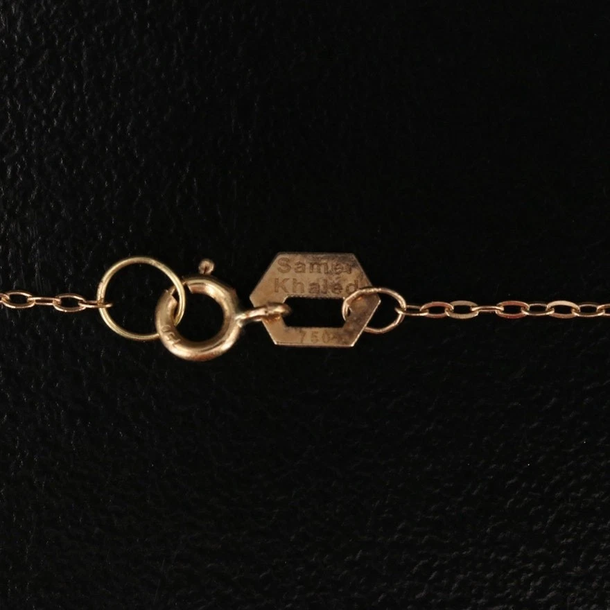 Collar Colgante Vintage Cadena 18K con Madreperla Tallada 14K y Turquesa Foto 4 de 4