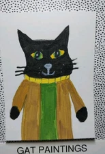 GAT Whimsical Black Cat Animals Original Painting 8x10 Impressionist Canvas Art