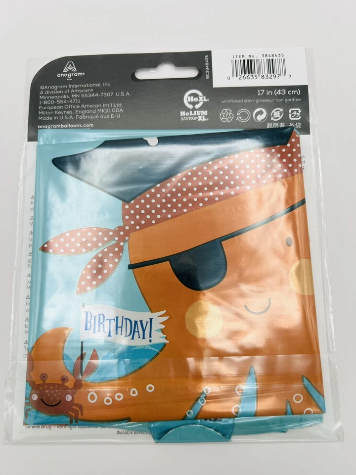 Anagrama Estándar, Globo CUMPLEAÑOS Pirata, Sin Inflar Talla 17 pulgadas Foto 4 de 4
