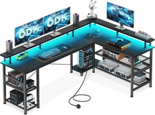L Shaped Gaming Desk with LED Lights & Power Outlets, 168×120cm Corner Desk