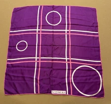 Vintage GIVENCHY 100% Silk Scarf Purple Graphic Square 23x23