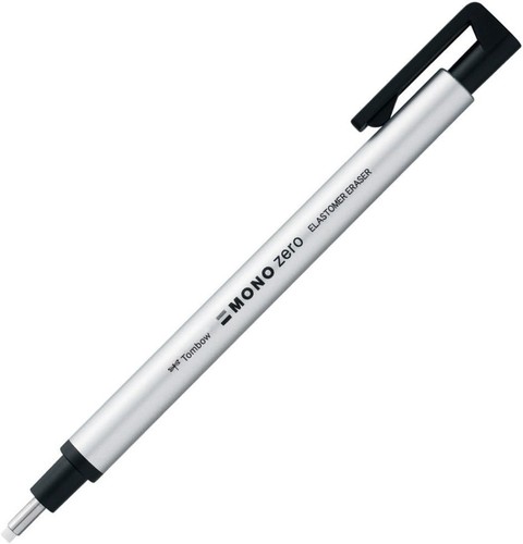 Tombow Holder Eraser, Mono Zero Round Shapre 1 Count (Pack of 1), Silver