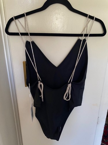 Solid & Striped The Lynn Sexy One Piece Rhinestone Laces Black M NWT $238 - Picture 2 of 3