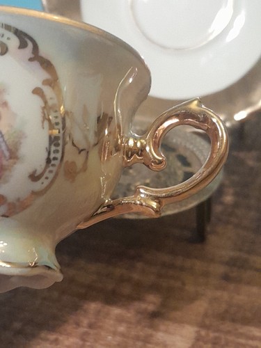 Royal Porzellan Teacup Handpainted Bavariia Luster Gold Trim & Gilding Garden - Picture 4 of 15