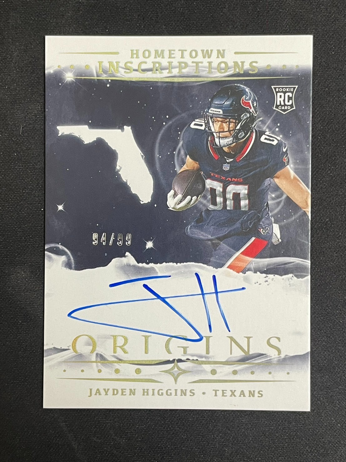 Jayden Higgins 2025 Panini Origins /99 RC Auto Hometown Inscriptions #HI-11