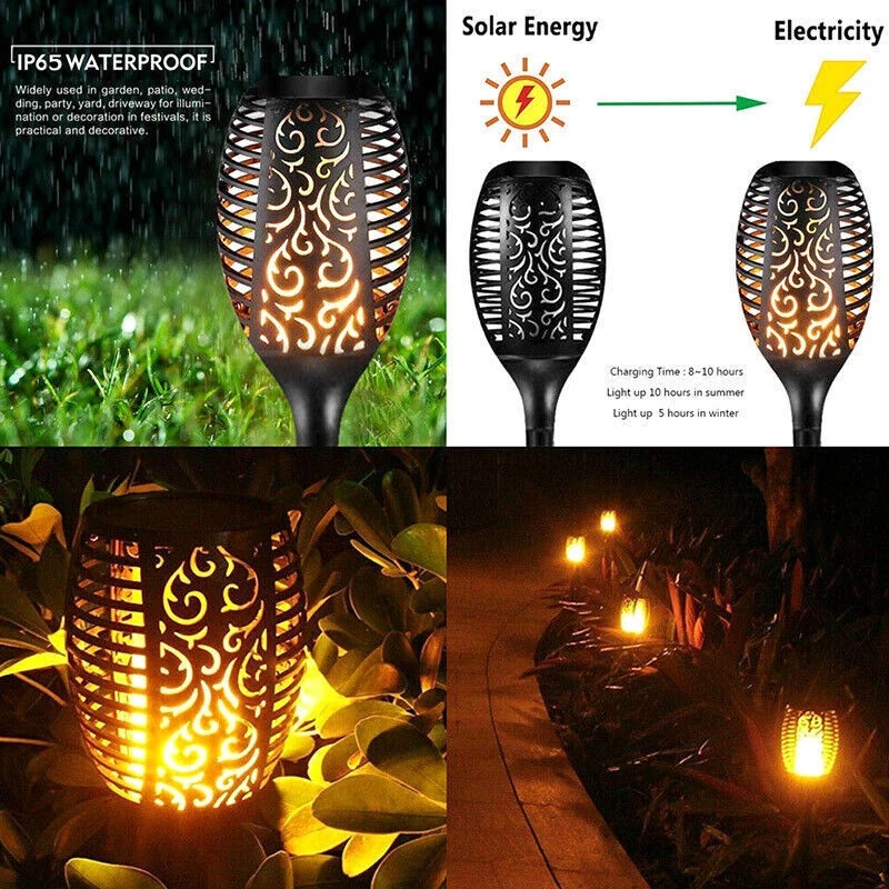 Solar Outdoor Lights Flame Effect Stake Garden Path Flickering LED Lamp 1-8pcs - Image 2 of 4