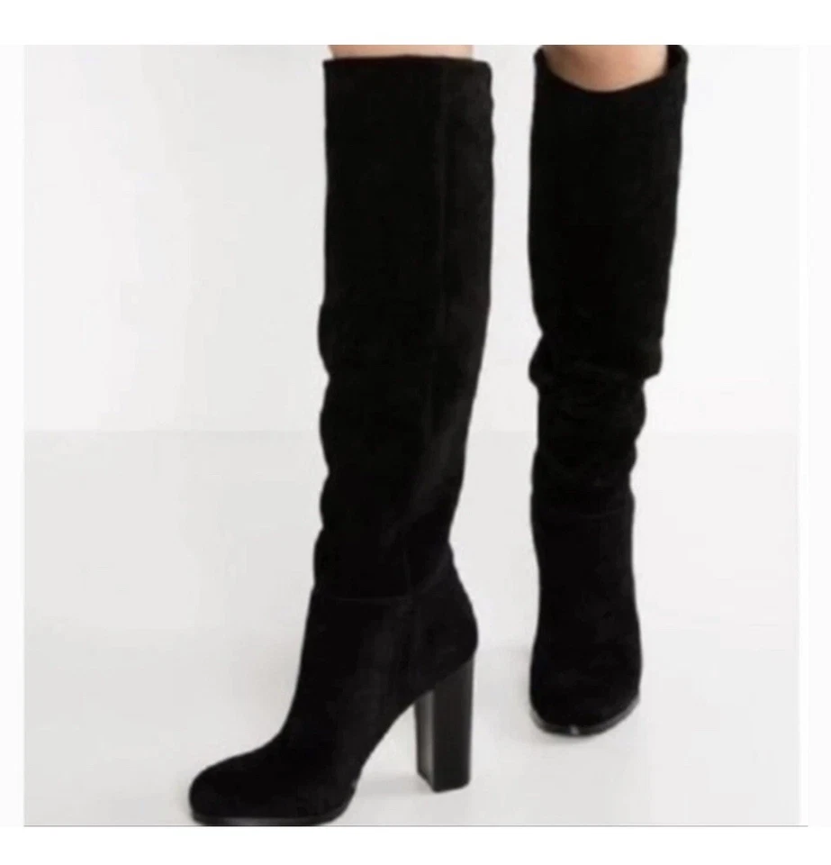 Sam Edelman Botas Mujer’s 7.5 Victoria Negro Gamuza Cuero Tacones Hasta la Rodilla Foto 2 de 4