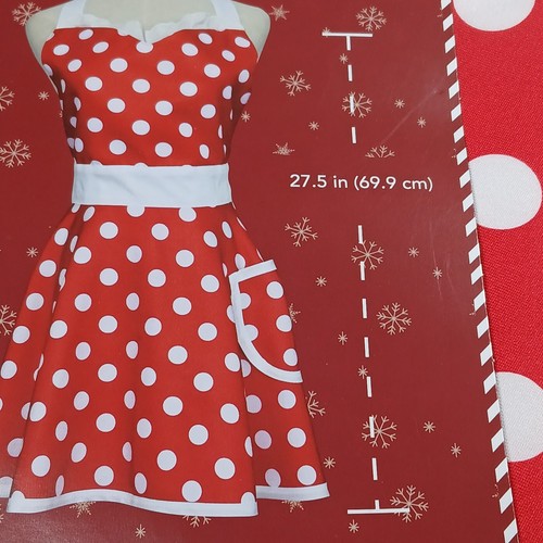 Grembiule bavaglino cucina stile retrò donna ragazza rosso bianco pois Natale - Foto 4 di 8